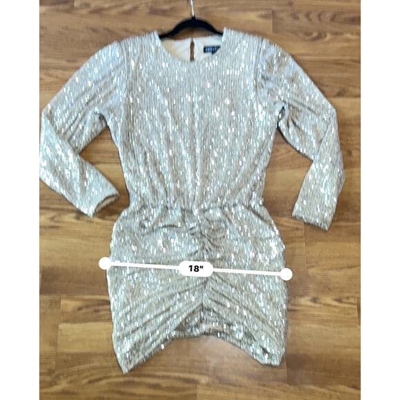 RETROFÊTE Gold Flynn ruched sequined tulle mini dress size L - Picture 5 of 15